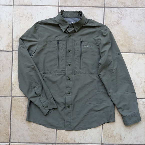 L.L. Bean Other - LL Bean Shirt Mens Medium Green Button Down Insect Repel Fishing Vented Roll Tab